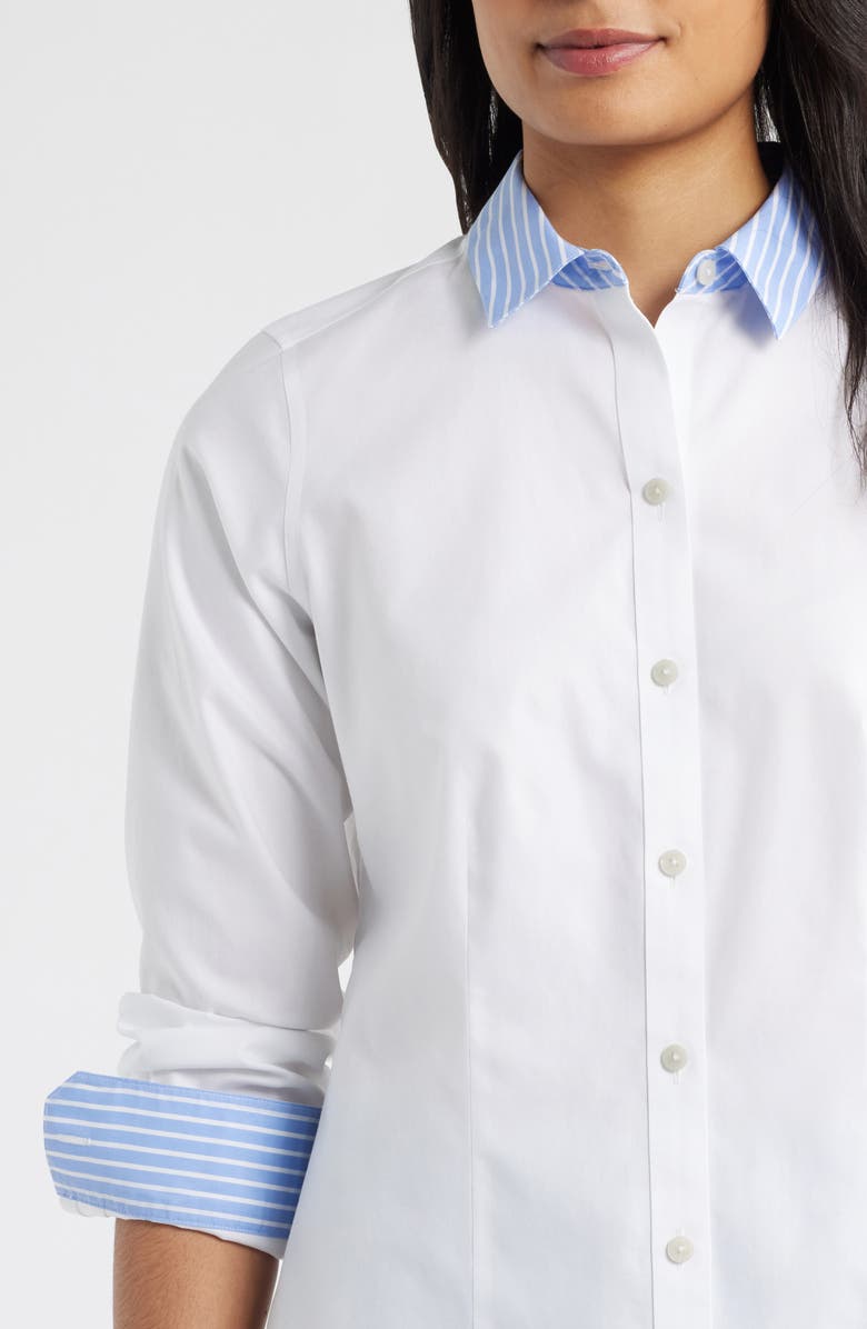 Foxcroft Dianna Stripe Button-Up Shirt, Alternate, color, White Blue