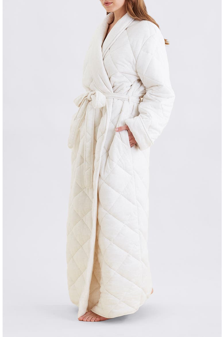 Quilted Cotton Maxi Robe, Alternate, color, ECRU
