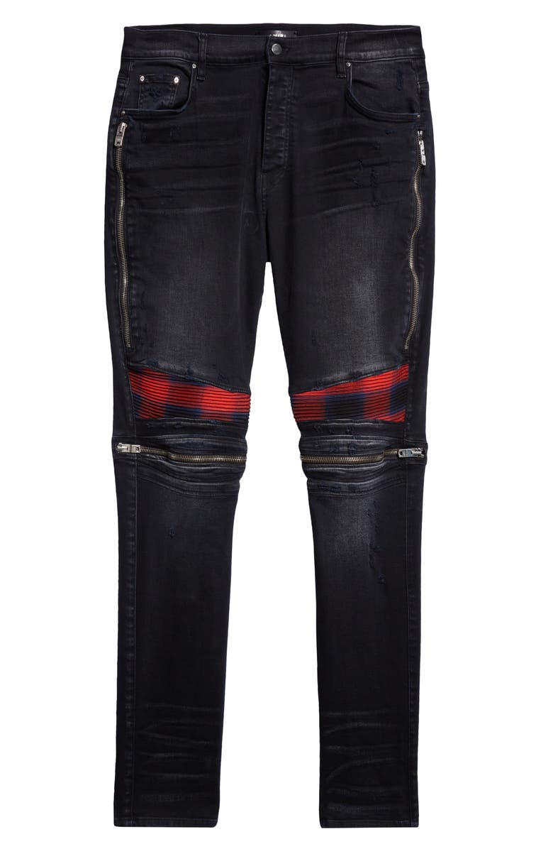 AMIRI MX2 Plaid Patch Skinny Jeans, Alternate, color, 