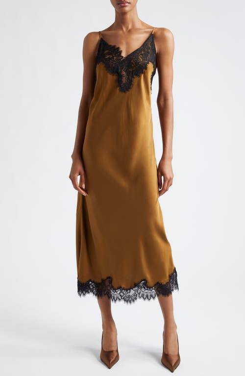 A.l.c . Lennon Lace Accent Satin Slipdress In Mocha/black
