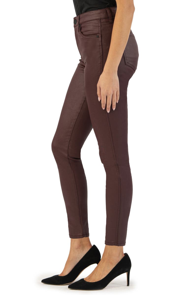 KUT from the Kloth Donna Fab Ab Coated High Waist Ankle Skinny Jeans, Alternate, color, Bordeaux