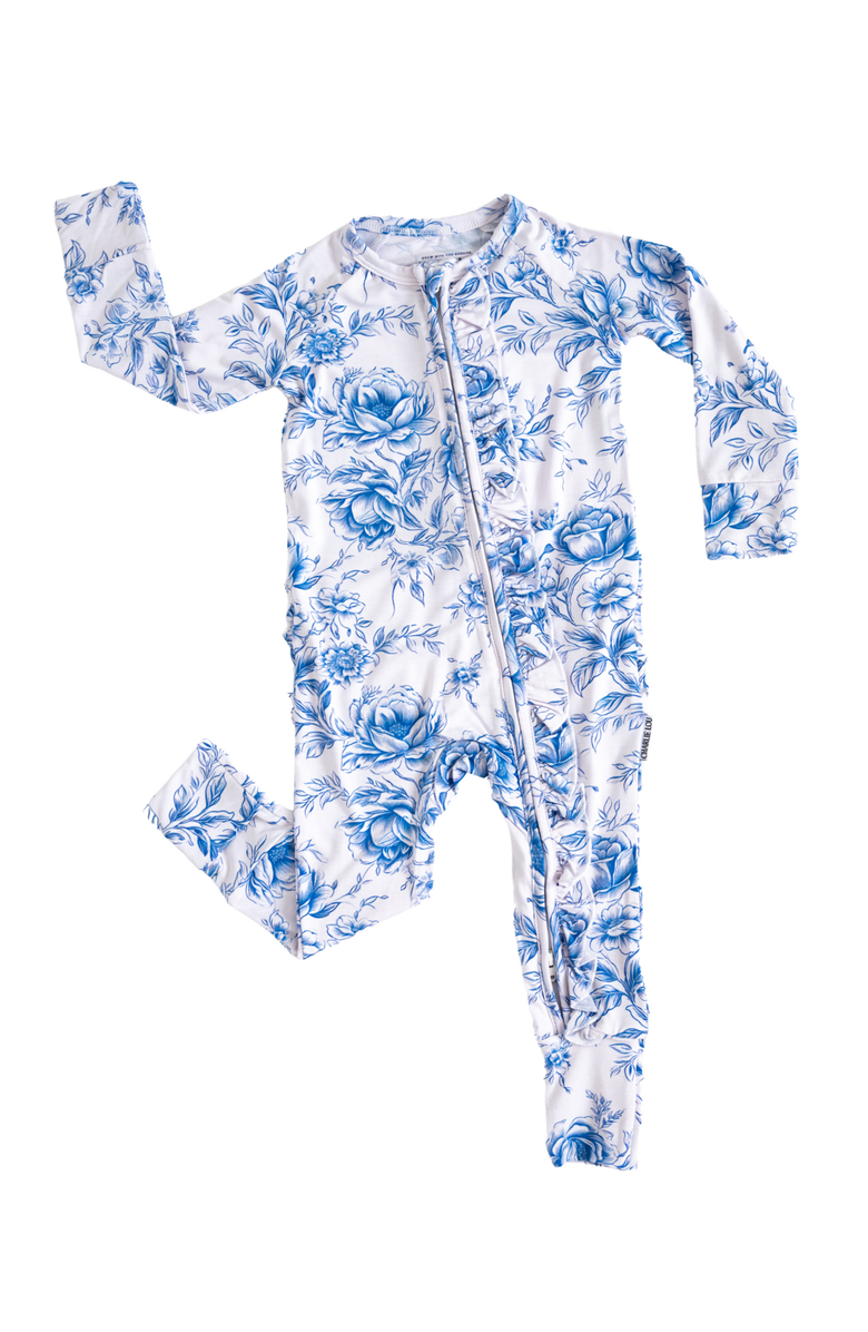 Charlie Lou Baby<sup>®</sup> Secret Garden Toile Double Zipper Covertible Ruffle Romper, Main, color, 