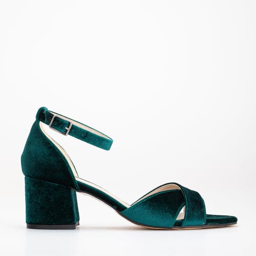 Forever & Always Shoes Women's Aurora - Green Velvet Low Heel Sandals In Emerald Green