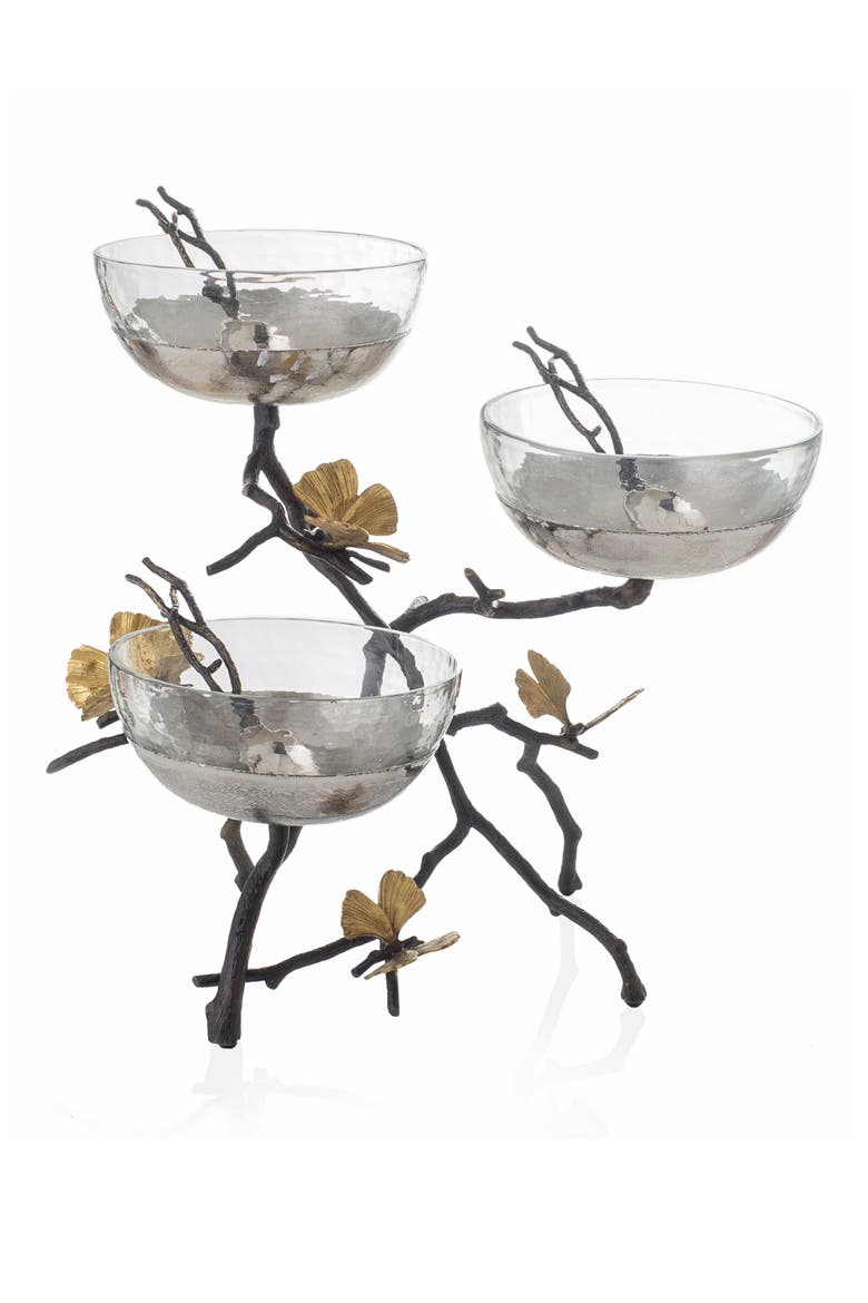 Butterfly Ginkgo Triple Bowl & Spoon Set with Stand, Main, color, NO COLOR