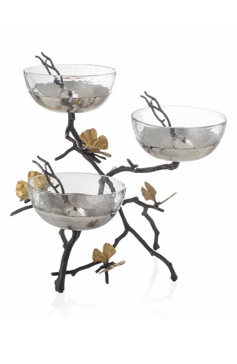 Butterfly Ginkgo Triple Bowl & Spoon Set with Stand