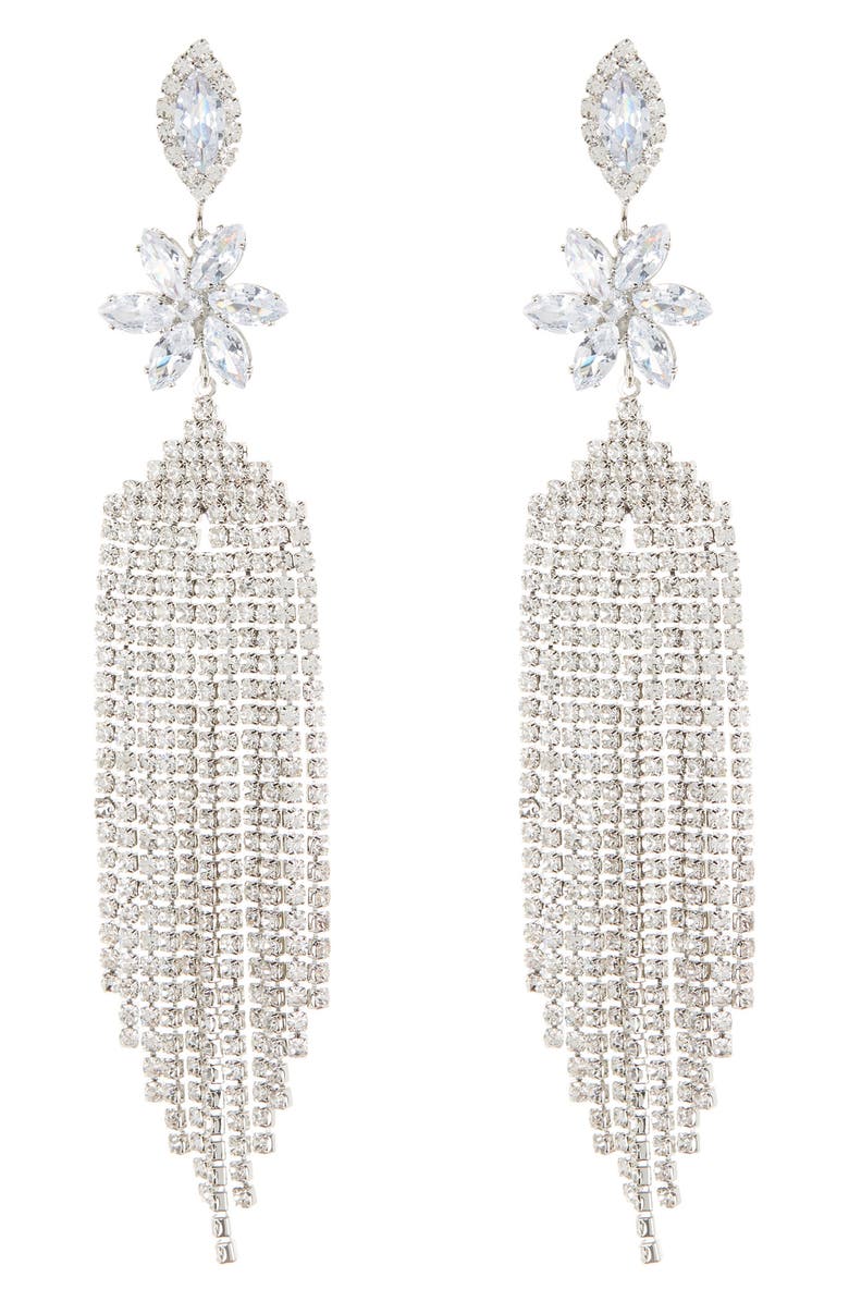 EYE CANDY LOS ANGELES Siciliy Fringe Statement Earrings, Main, color, Silver