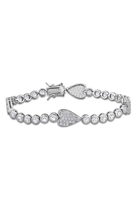 Lab Created White Sapphire Heart Station Bracelet