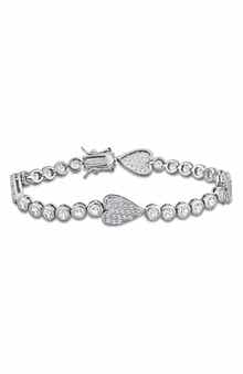 Lab Created White Sapphire Heart Station Bracelet