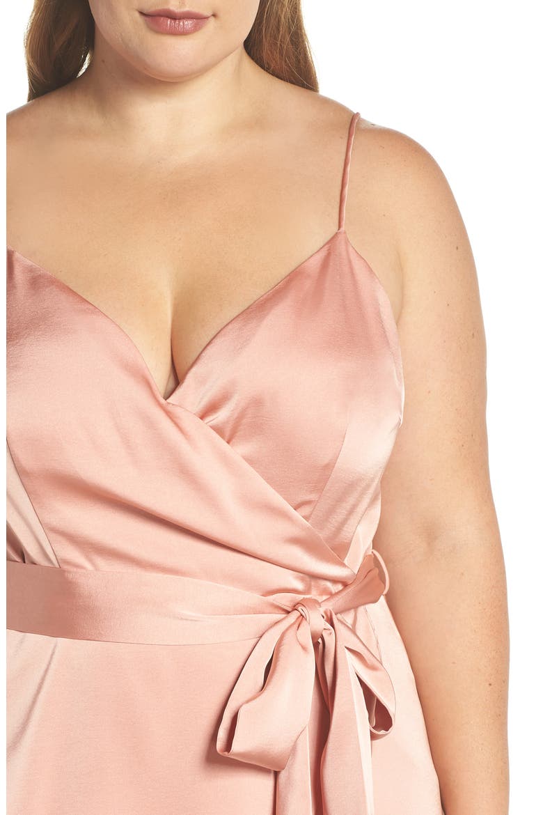 Marilyn Satin Faux Wrap Dress, Alternate, color, CORAL HAZE