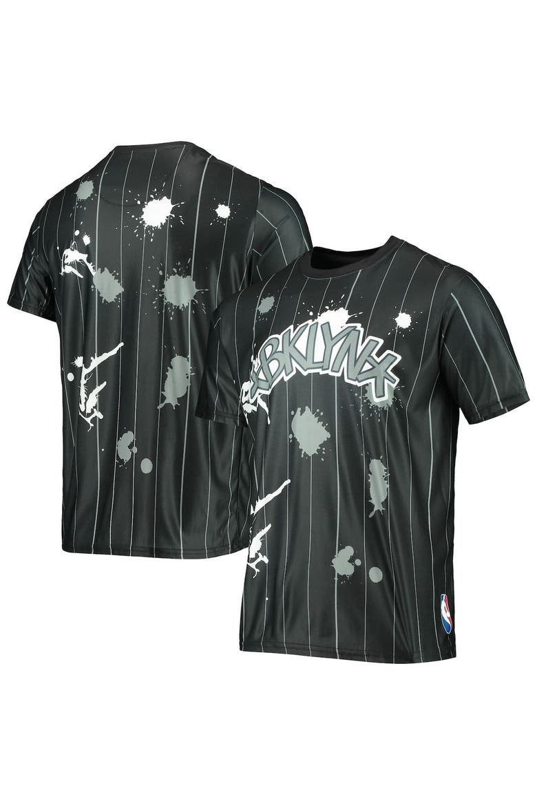 Men's FISLL Black Brooklyn Nets Striped Splatter T-Shirt, Main, color, Black