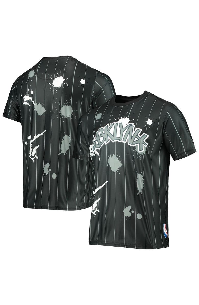 FISLL Men's FISLL Black Brooklyn Nets Striped Splatter T-Shirt, Main, color, Black
