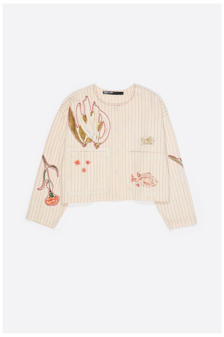 Patchwork Cotton Cropped Jacket, Alternate, color, IVORY