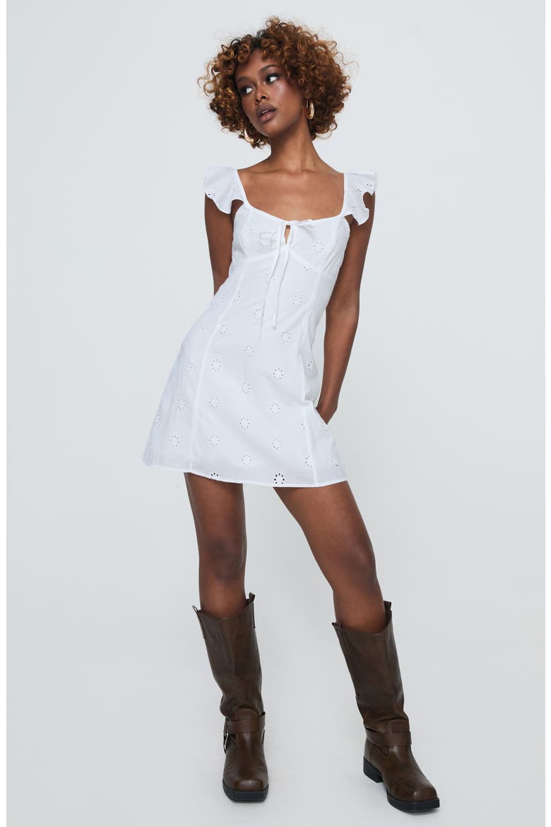 Besiana Cotton Broderie Anglaise Mini Sundress, Alternate, color, WHITE