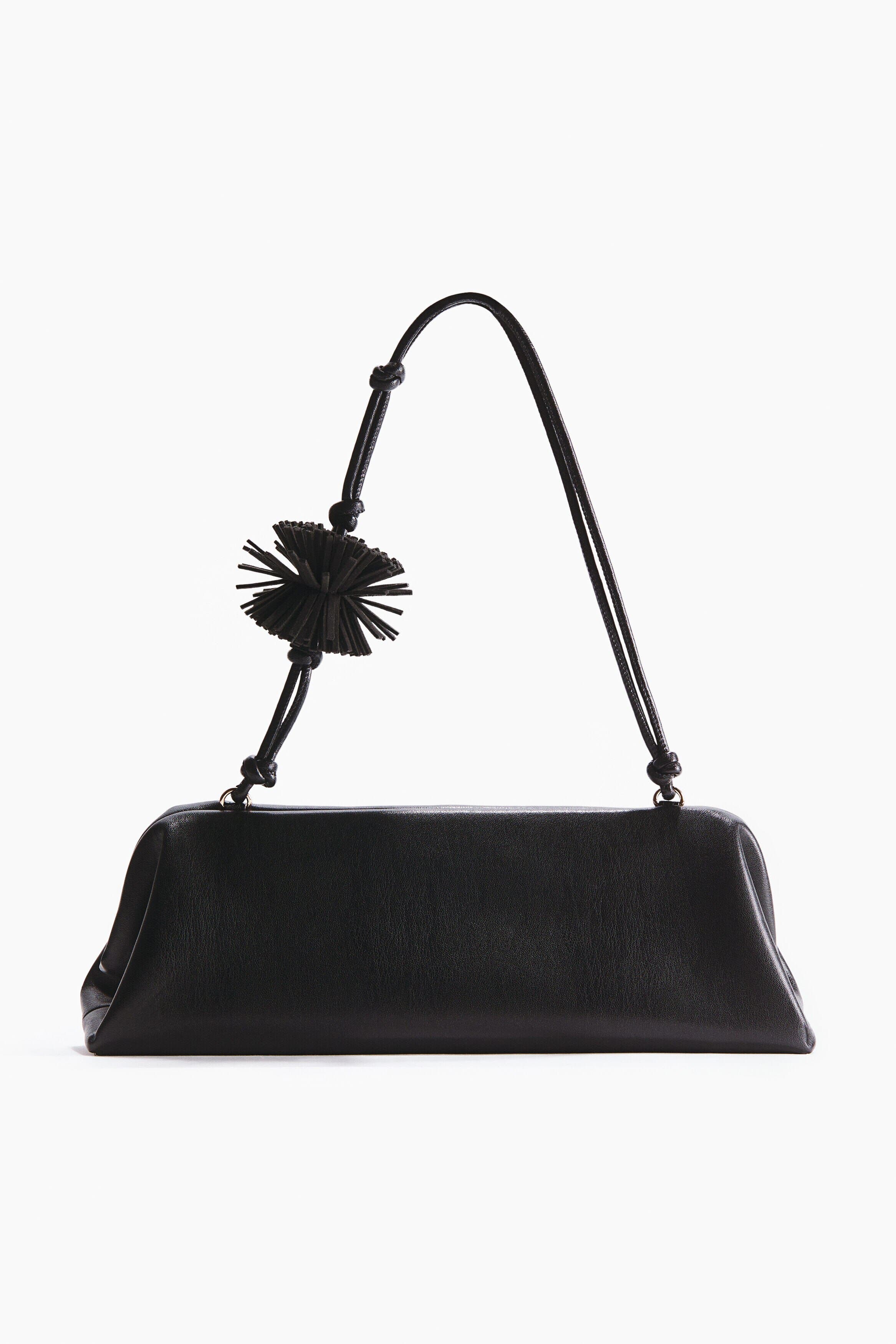 H&M Pompom-detail Shoulder Bag, Main, color, Black