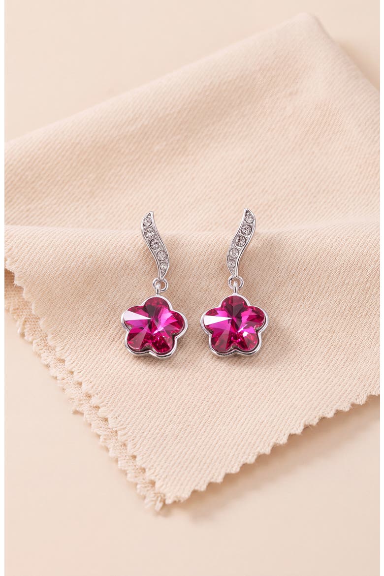 Crystal Flower Drop Earrings, Alternate, color, Pink
