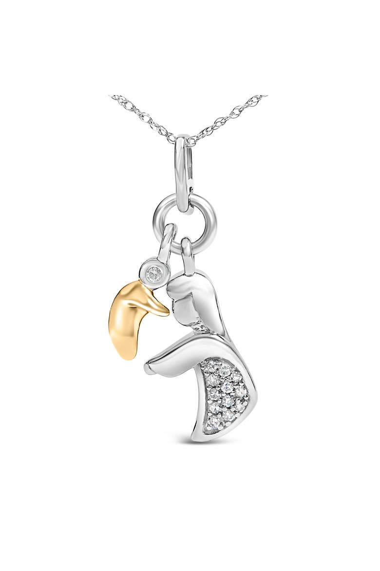 14K Yellow Gold Plated Sterling Silver Diamond Accent Mom and Child Pendant Necklace, Alternate, color, Silver