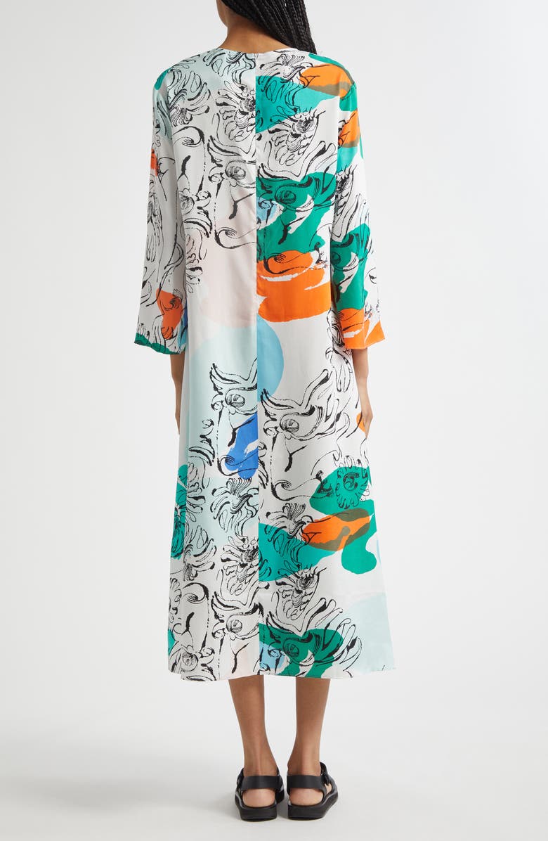 Marimekko Fluidi Blombom Long Sleeve Dress, Alternate, color, Off White Blue Green Red