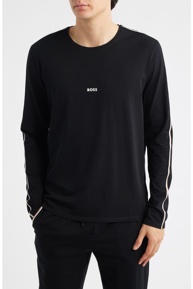 Unique Long Sleeve Stretch Cotton Pajama T-Shirt, Main, color, BLACK