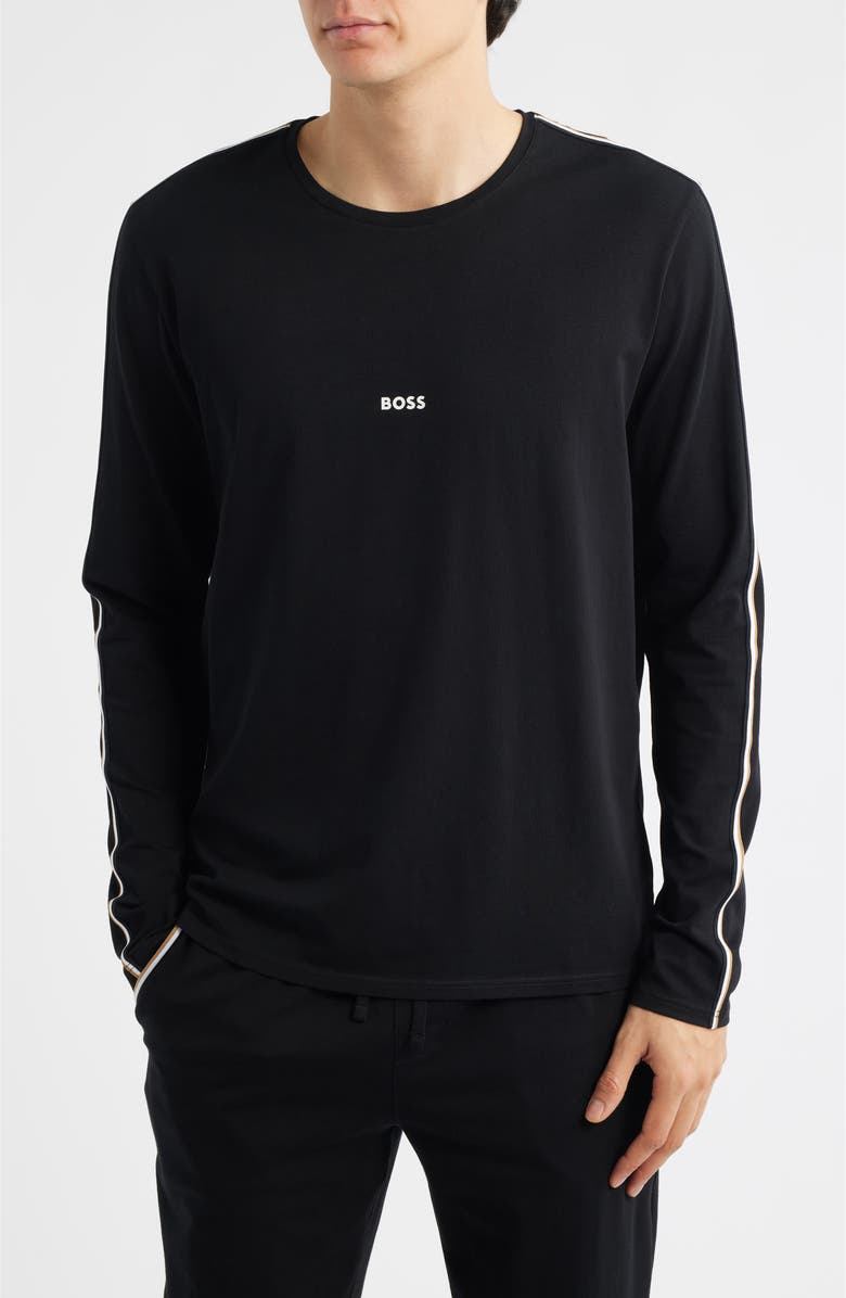 BOSS Unique Long Sleeve Stretch Cotton Pajama T-Shirt, Main, color, Black