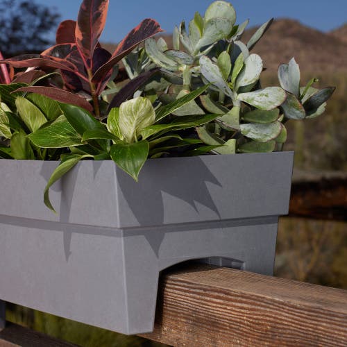 Bloem 24 Inch Finley Deck Rail Rectangle Planter, Cement In Gray