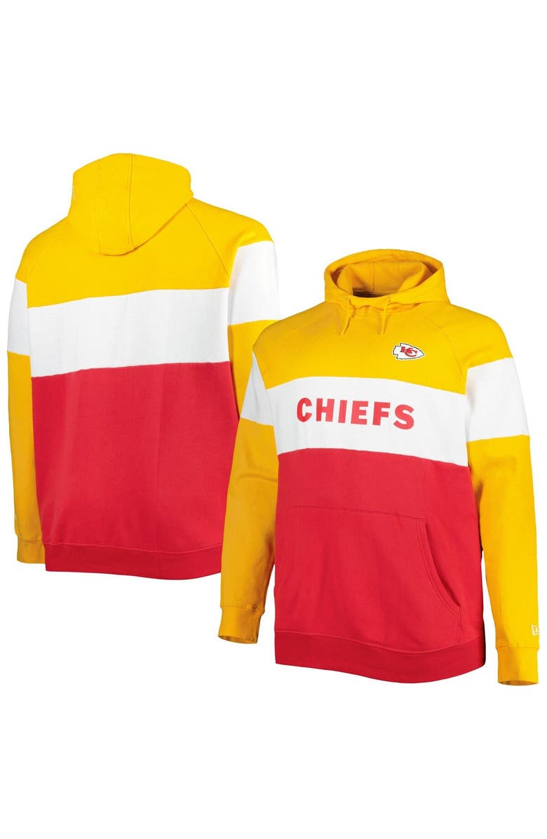 New Era Men's New Era Red/Gold Kansas City Chiefs Big & Tall Current Colorblock Raglan Fleece Pullover Hoodie, Main, color, Red