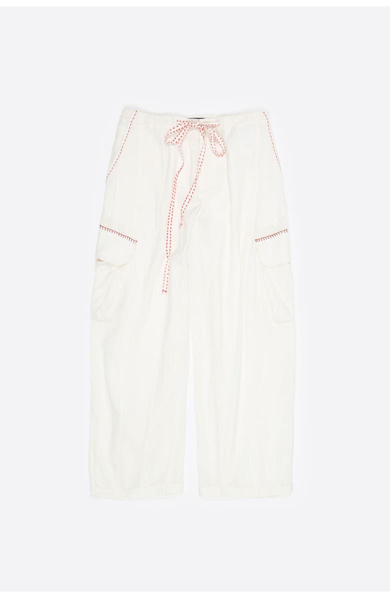 Bimba y Lola Barrel-Leg Cotton Trousers With Decorative Stitching, Alternate, color, Ivory