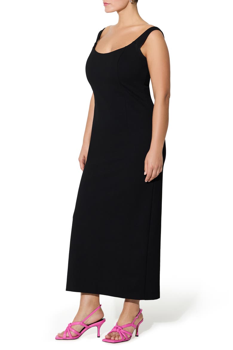Eliana Off the Shoulder Back Slit Dress, Alternate, color, BLACK