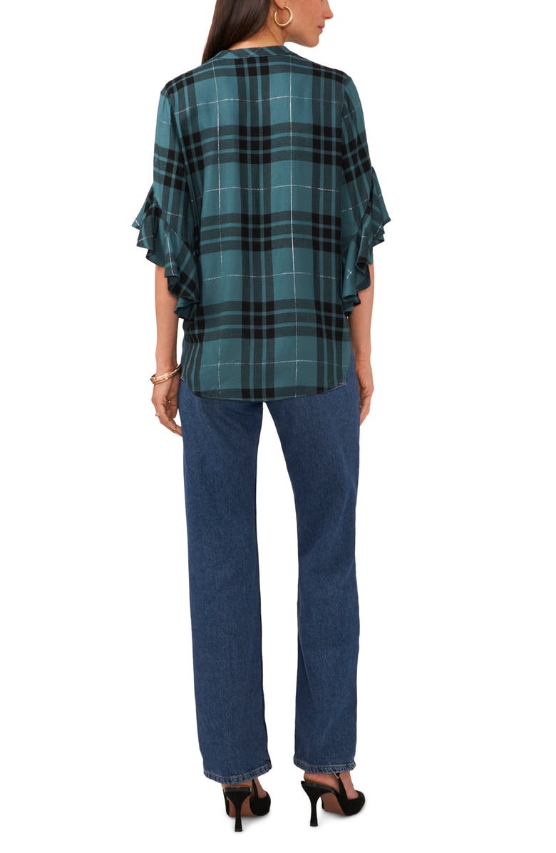 Vince Camuto Plaid Ruffle Sleeve Top, Alternate, color, 
