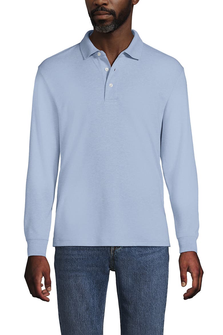 Long Sleeve Cotton Supima Polo Shirt, Alternate, color, Light Pool Blue Heather