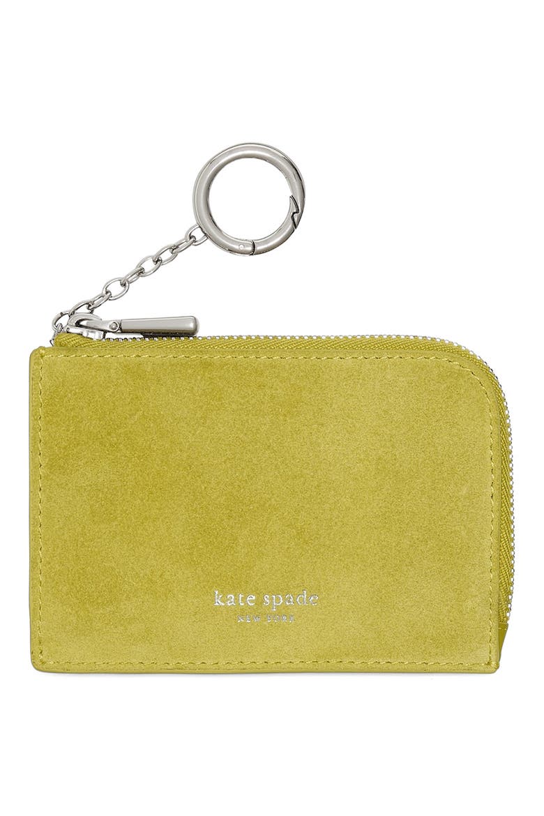 Mini Suede Zip Card Case, Alternate, color, LAUREL LEAF