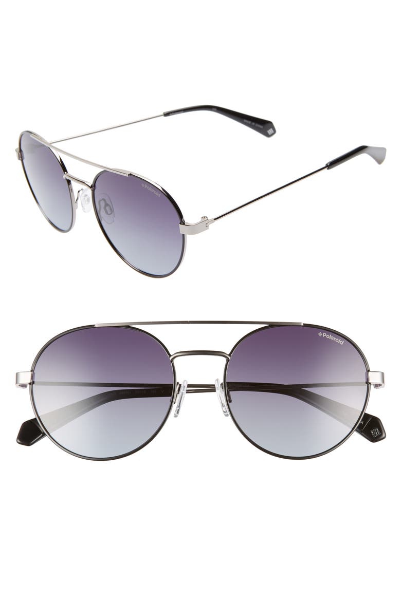 Round 55mm Polarized Sunglasses, Main, color, BLACK