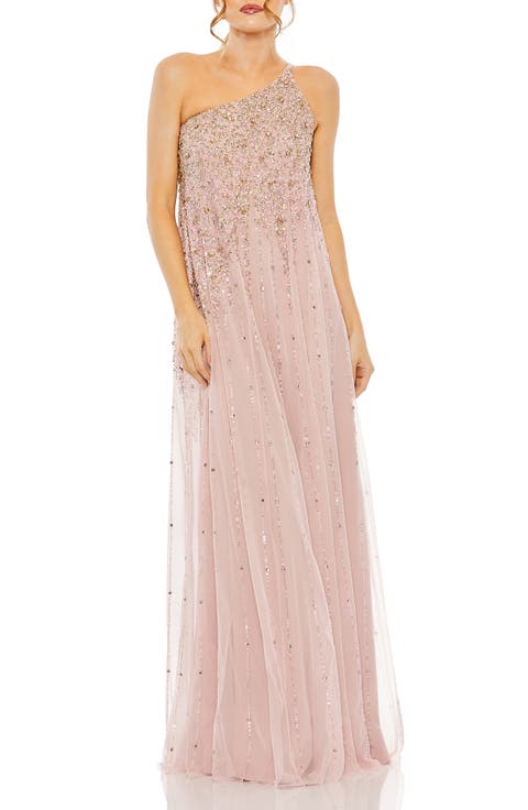 One Shoulder Embellished Trapeze A Line Gown
