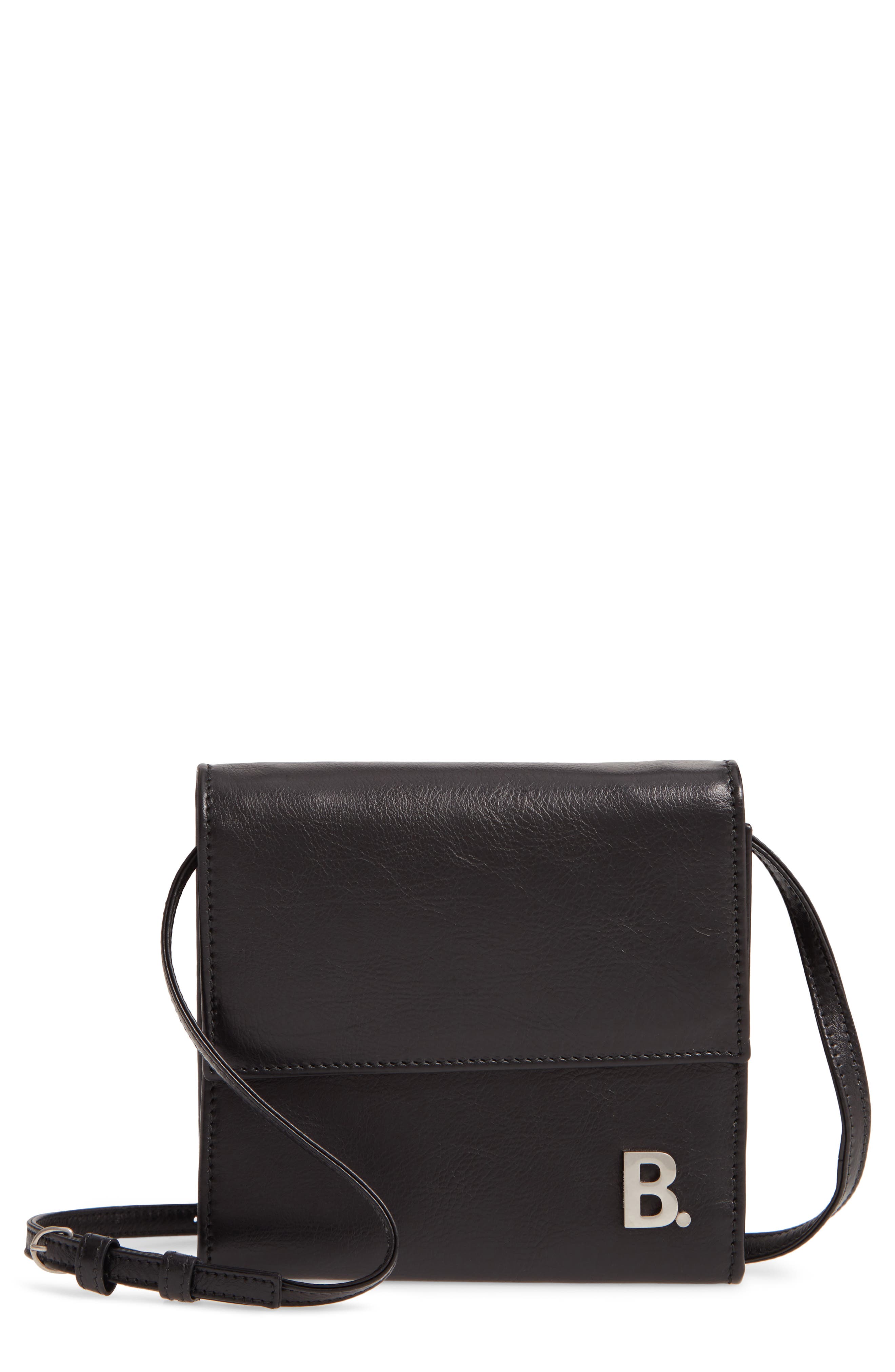 Leather Wallet on a Strap, Main, color, BLACK
