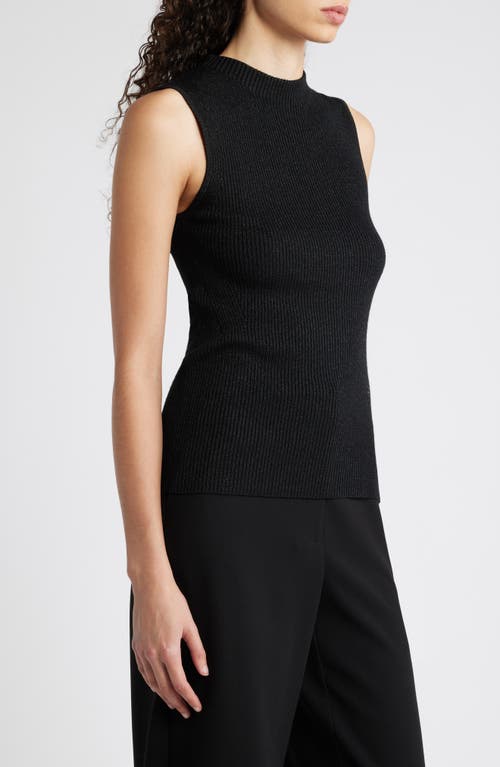 Hugo Boss Boss Fusoni Metallic Mock Neck Sleeveless Rib Sweater In Black Lurex
