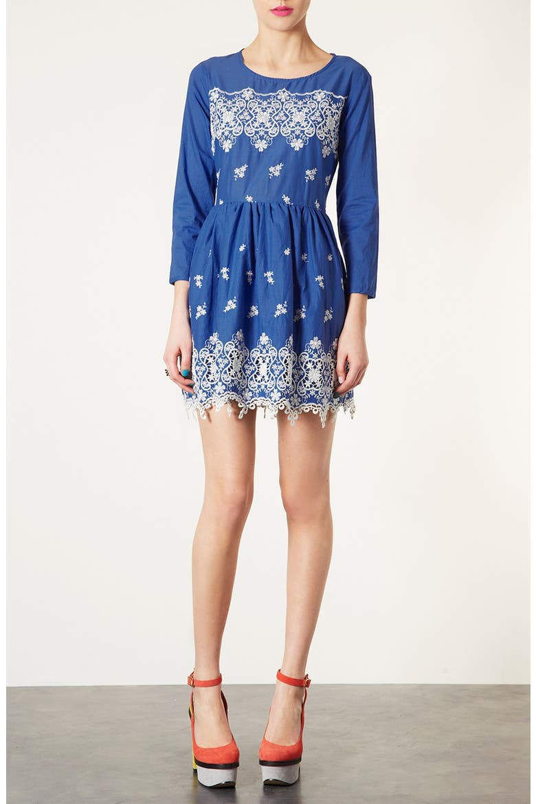 Embroidered Dress, Main, color, CORNFLOWER