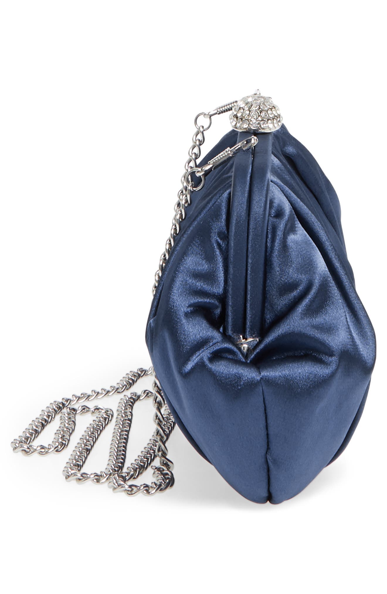 Concord Pleated Satin Frame Clutch, Alternate, color, NAVY
