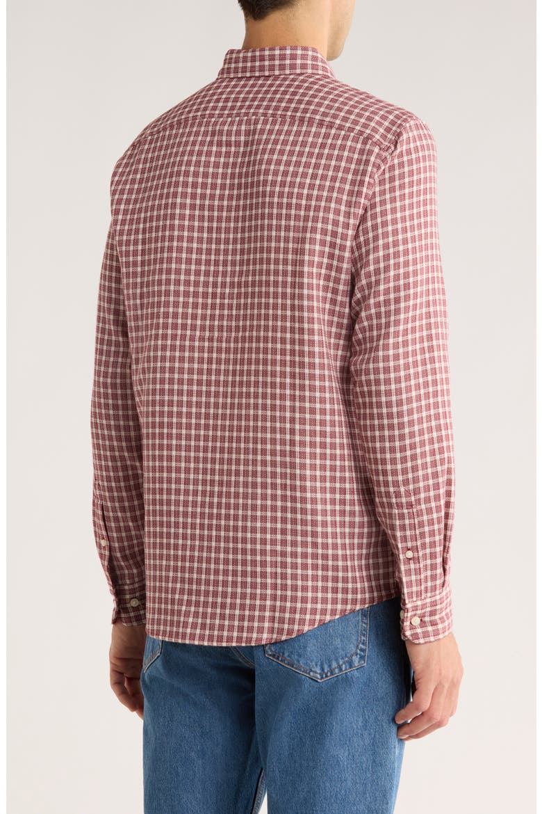 Waffle Check Button-Down Shirt, Alternate, color, CABERNET