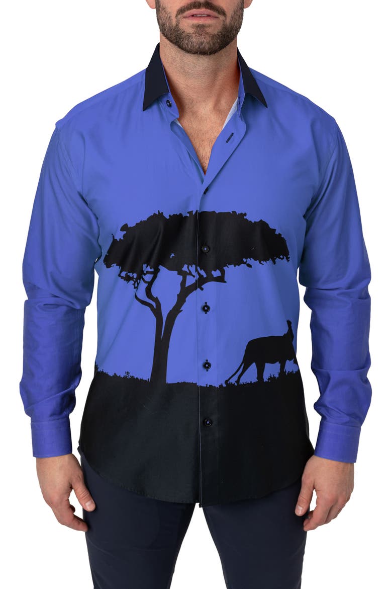Fibonacci Cotton Button-Up Shirt, Main, color, MUFASA BLUE