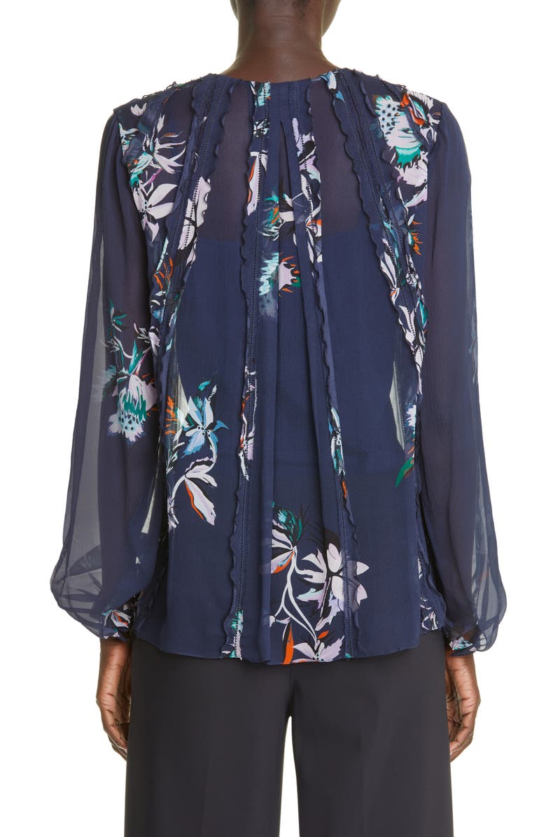 Jason Wu Collection Floral Crinkle Silk Chiffon Blouse, Alternate, color, Navy Lilac Multi