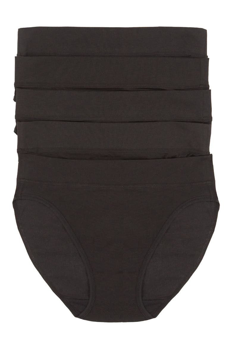 5-Pack Stretch Cotton High Cut Briefs, Main, color, BLACK