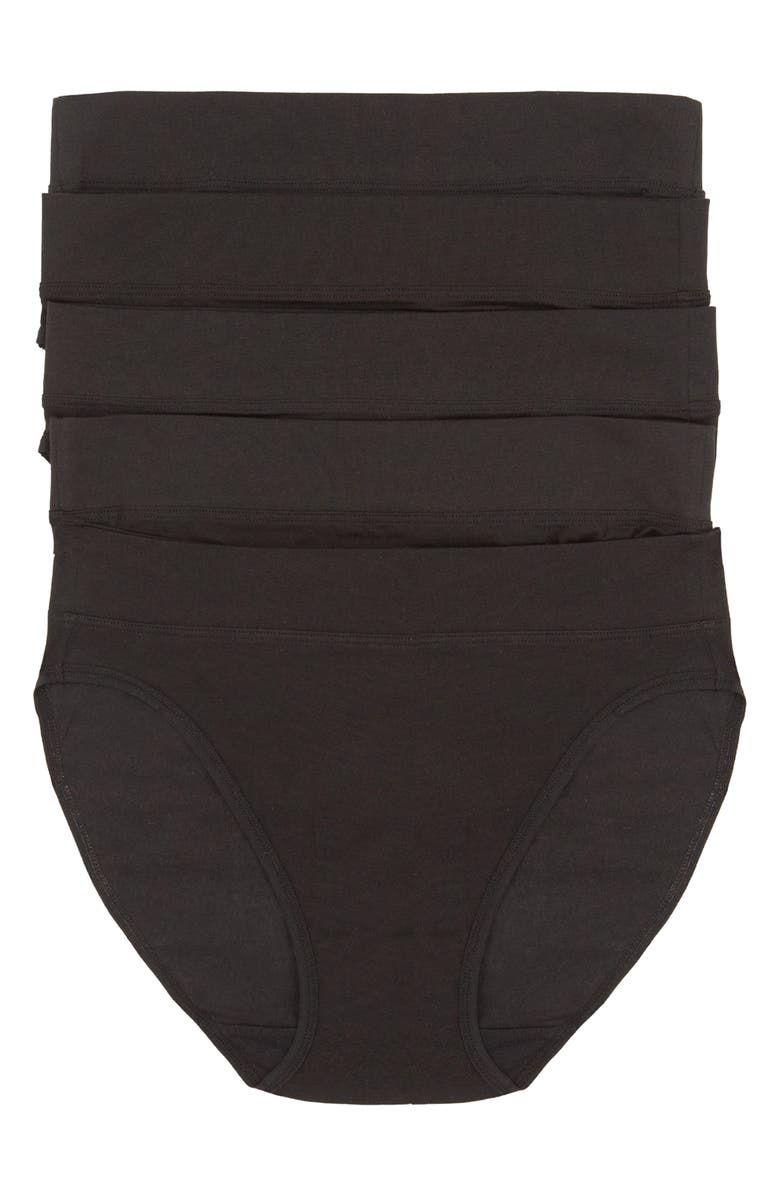 Felina 5-Pack Stretch Cotton High Cut Briefs, Main, color, Black