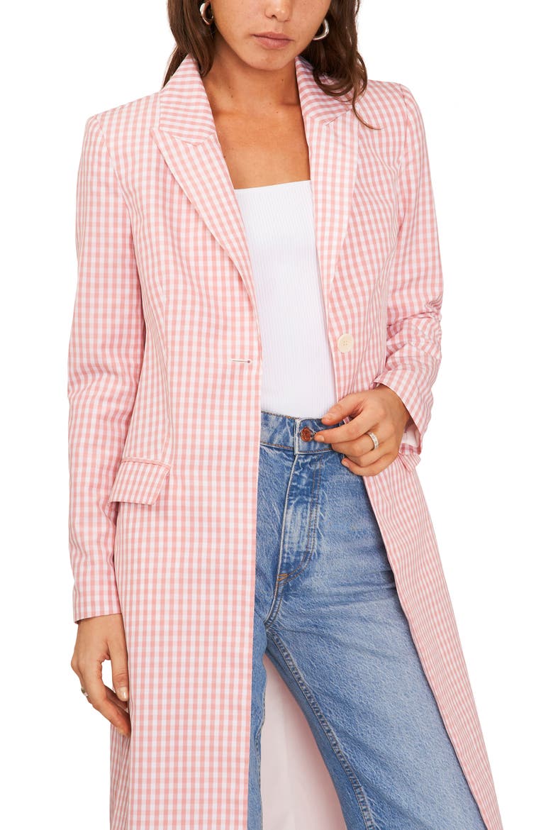 Check Peaked Lapel Longline Jacket, Alternate, color, ROSE LINEN