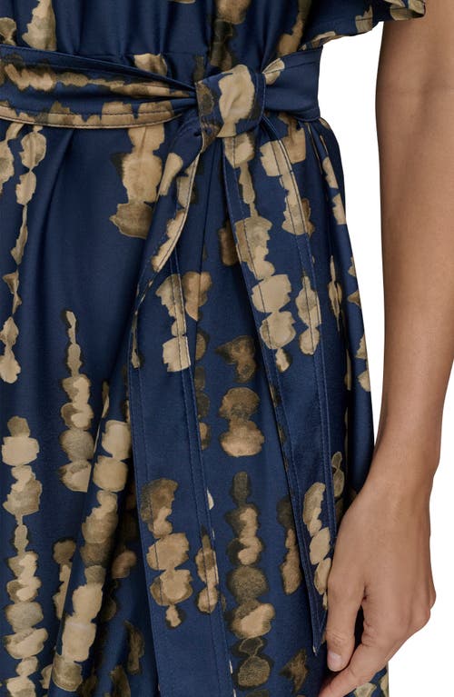 Donna Karan New York Abstract Print Cold Shoulder Midi Dress In Blue