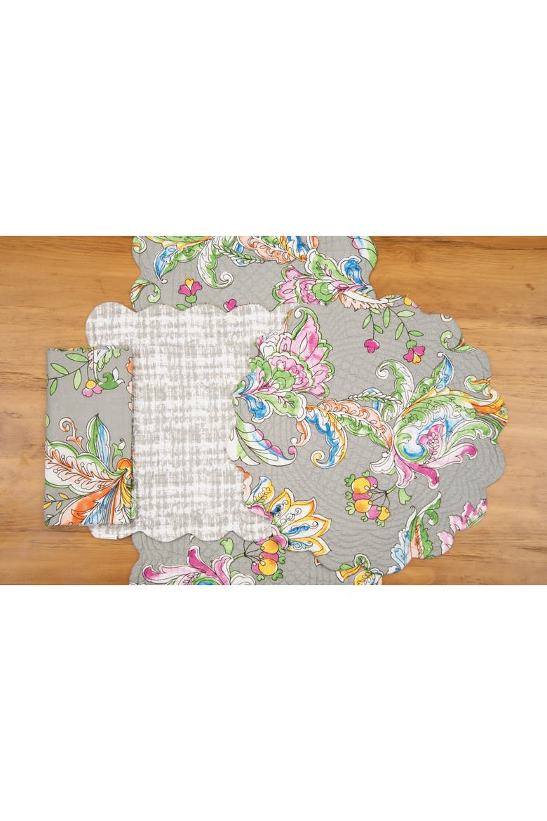 Frey Quilted Reversible Colorful Paisley Table Runner 14" x 51", Alternate, color, Grey