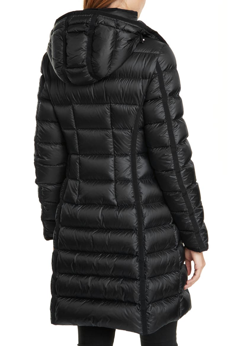 Hermine Grosgrain Trim Quilted Down Puffer Coat, Alternate, color, BLACK