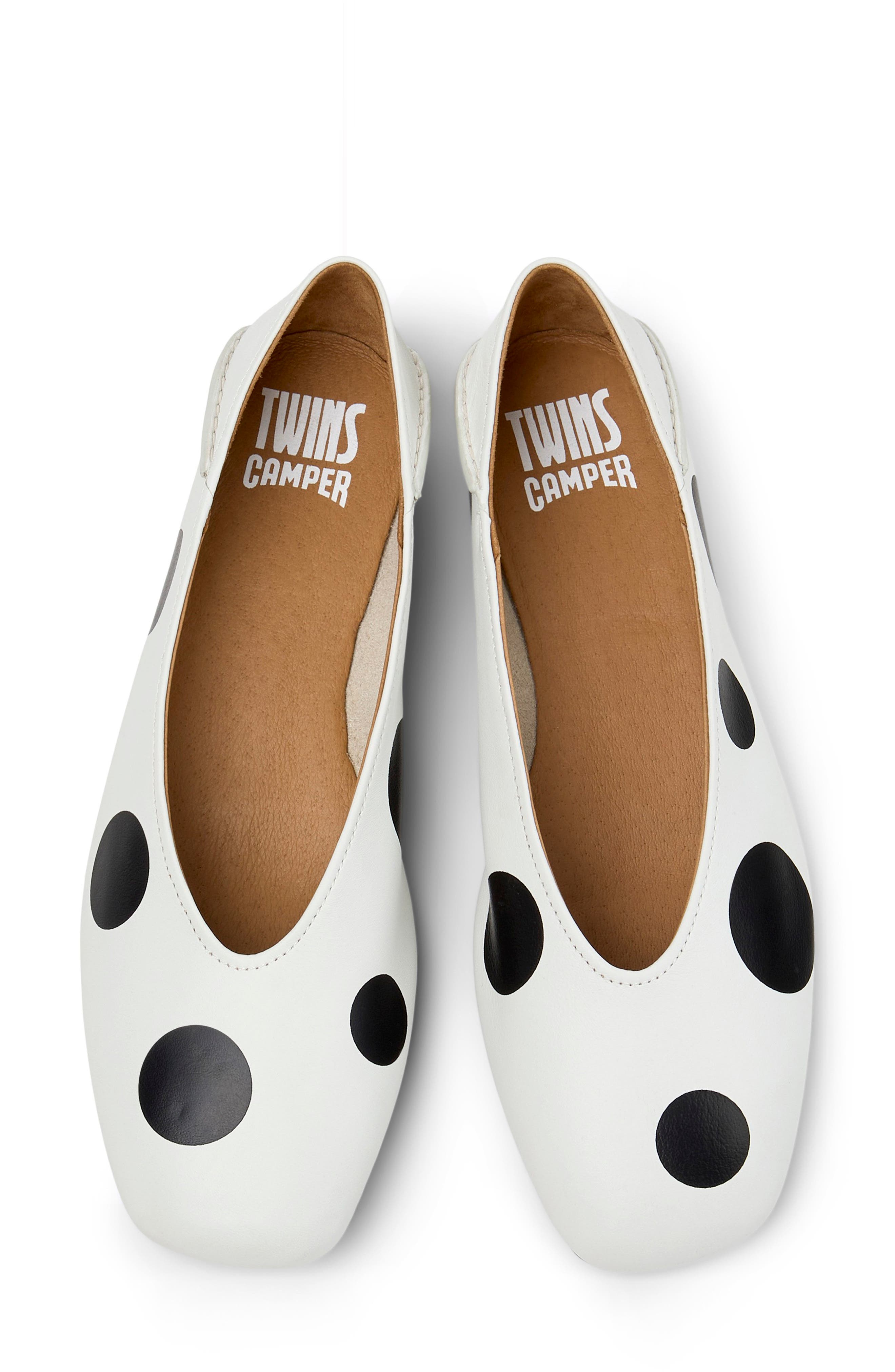 Camper Casi Myra Twins Polka Dot Ballerina Flat, Alternate, color, White Natural