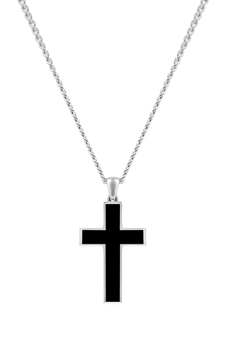 Men's Stone Cross Pendant Necklace, Main, color, STERLING SILVER