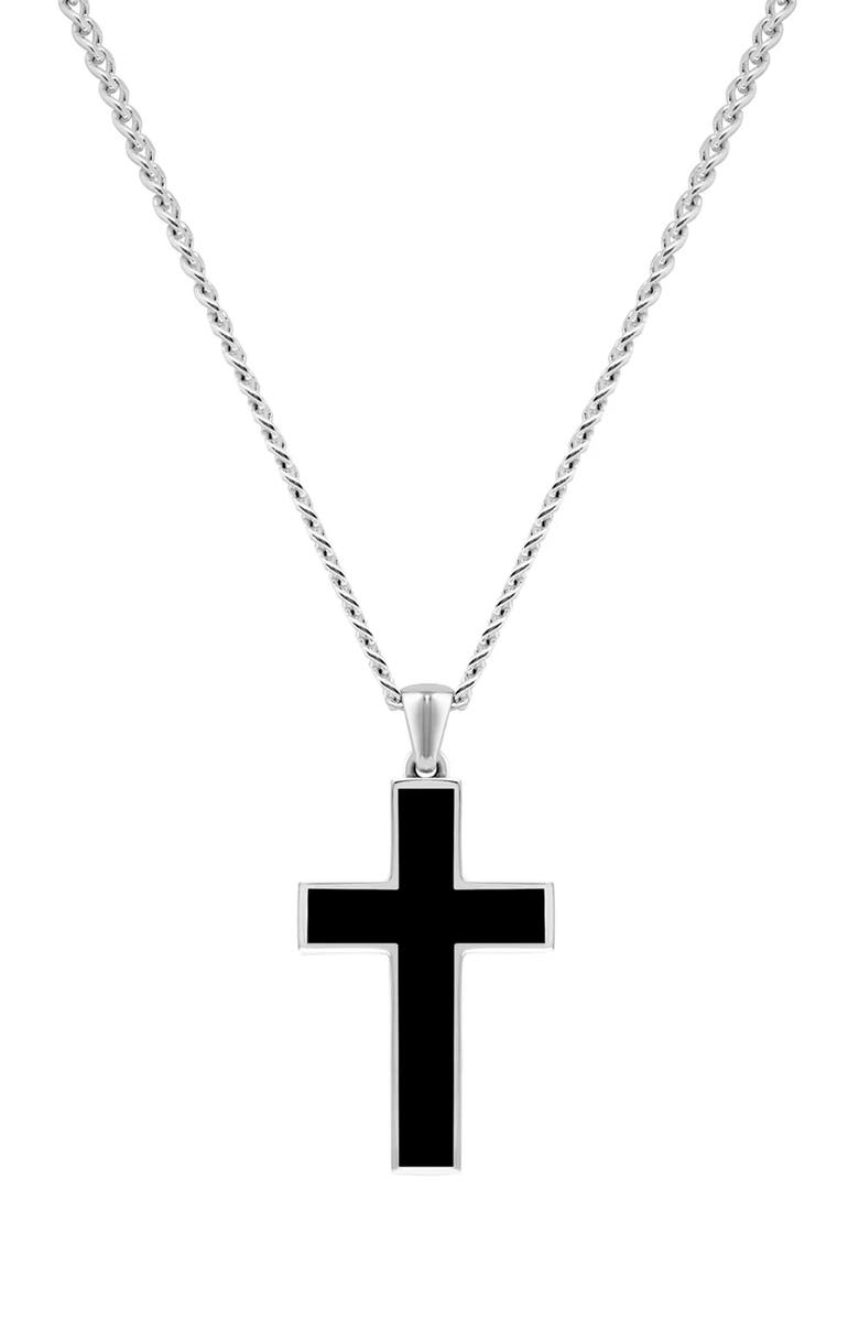 Vincero Men's Stone Cross Pendant Necklace, Main, color, Sterling Silver