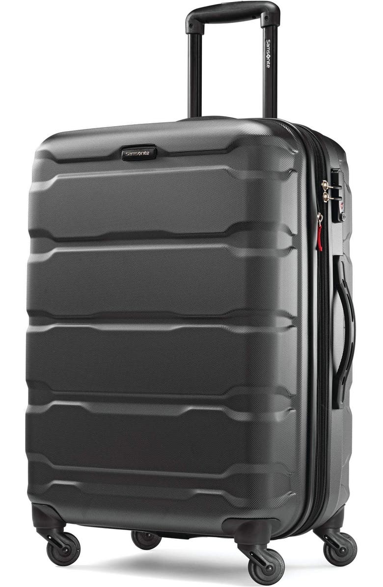 Samsonite Omni PC Checked-Medium 24-Inch Hardside Expandable Luggage with Spinner Wheels, Main, color, Black