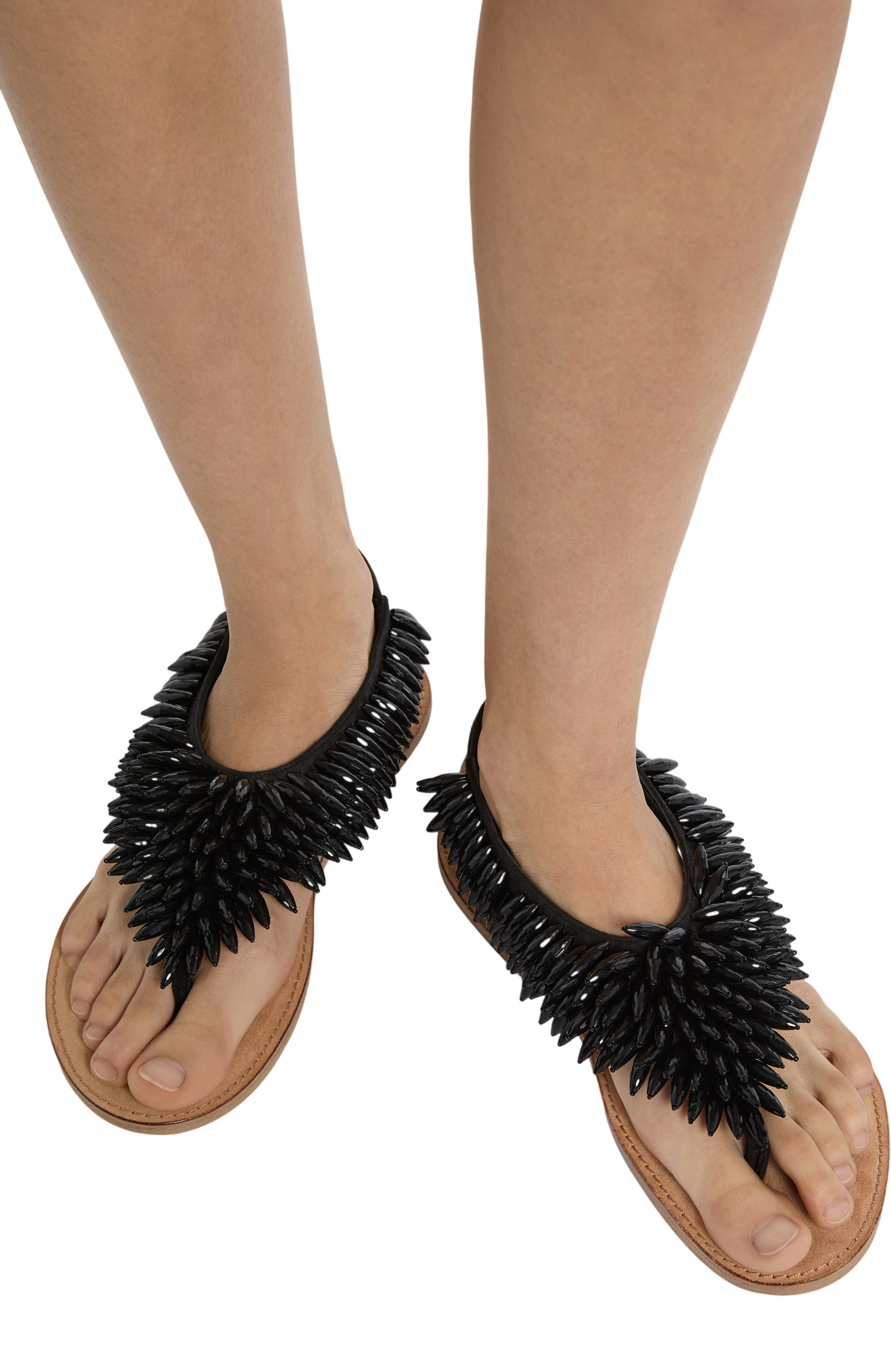 Balmain Flat sandals in suede and beads, Alternate, color, Black